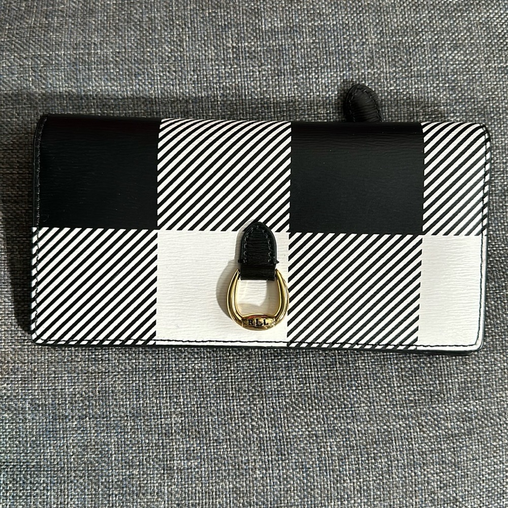 Lauren Ralph Lauren Bennington black and white checkered gingham plaid wallet